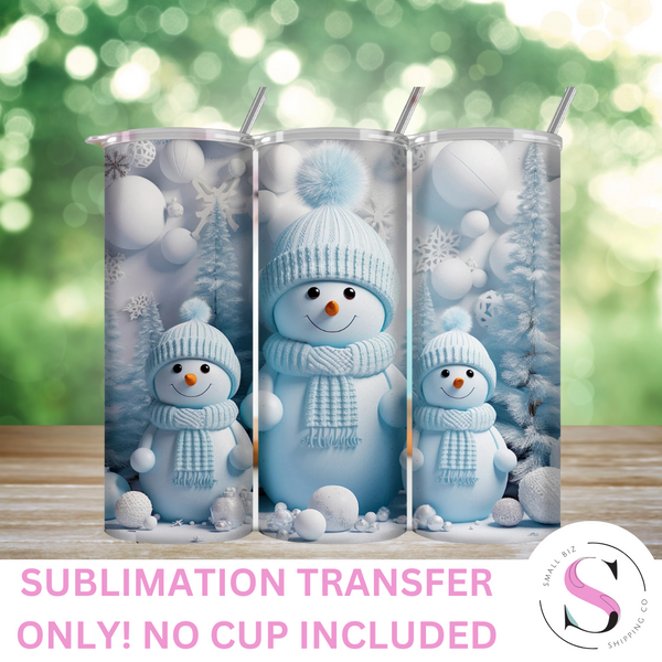 Skinny Tumbler Sublimation Wrap - 3D Snowman