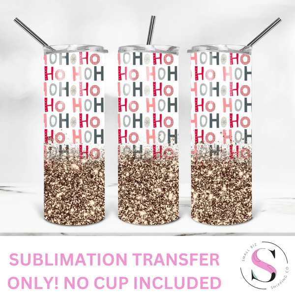 Skinny Tumbler Sublimation Wrap - Ho Ho Glitter