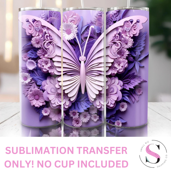 Skinny Tumbler Sublimation Wrap - 3D Purple Butterfly