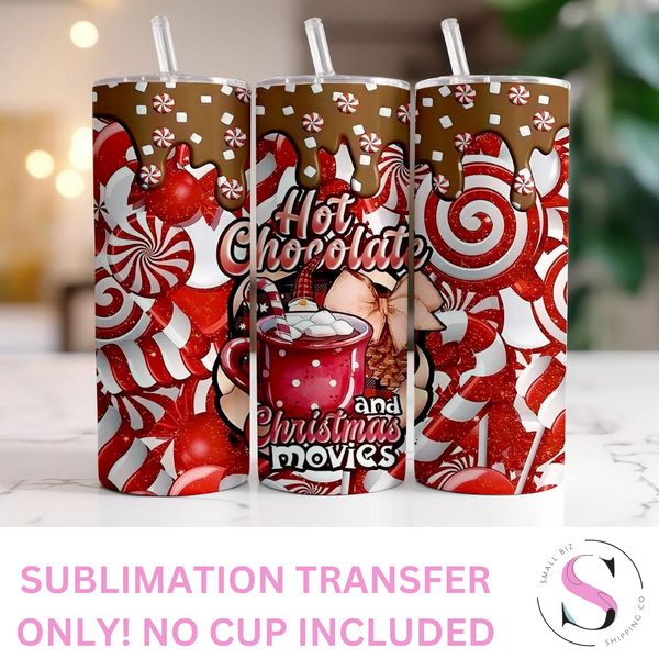 Skinny Tumbler Sublimation Wrap - Hot Chocolate and Christmas Movies