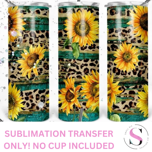 Skinny Tumbler Sublimation Wrap - Cheetah Sunflowers