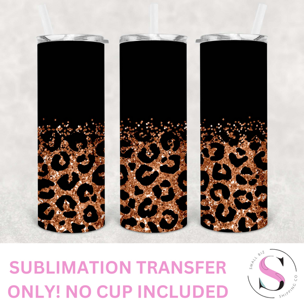 Skinny Tumbler Sublimation Wrap - Matte Black and Bronze Glitter Leopard