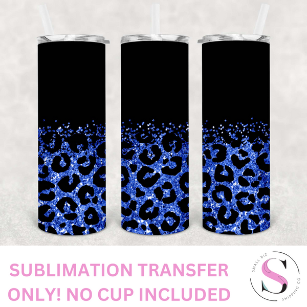 Skinny Tumbler Sublimation Wrap - Matte Black and Blue Glitter Leopard