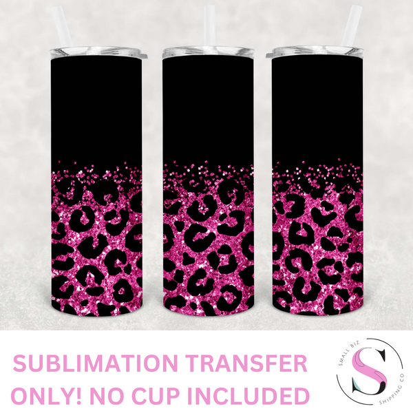 Skinny Tumbler Sublimation Wrap - Matte Black and Hot Pink Glitter Leopard