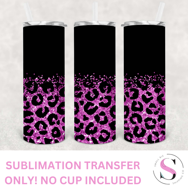 Skinny Tumbler Sublimation Wrap - Black and Pink/Purple Glitter Leopard