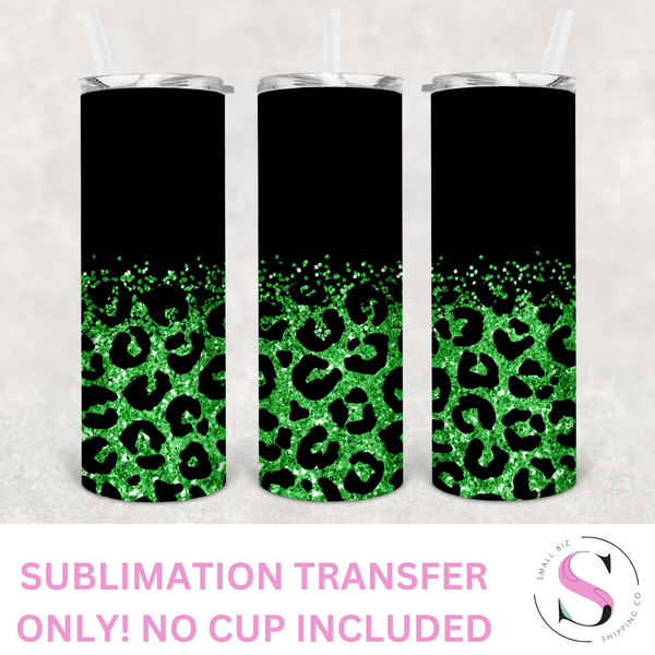 Skinny Tumbler Sublimation Wrap - Matte Black and Grass Green Glitter Leopard