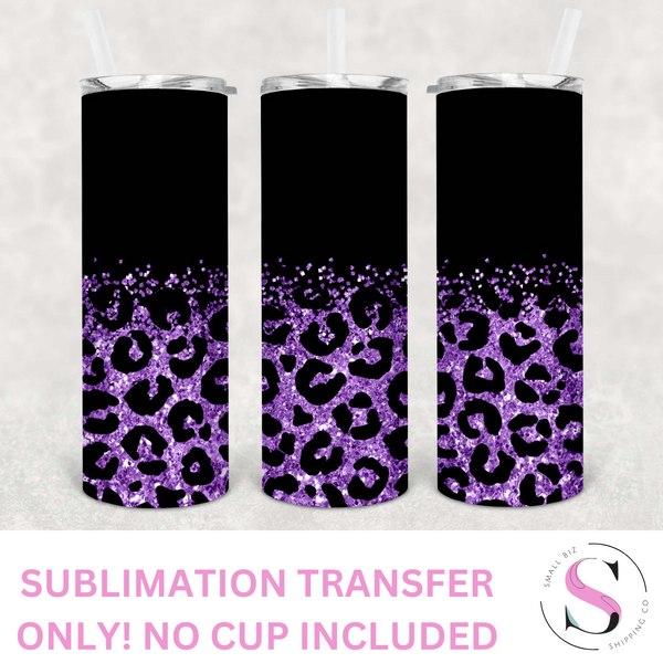 Skinny Tumbler Sublimation Wrap - Matte Black and Purple Glitter Leopard
