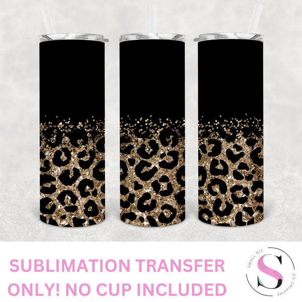Skinny Tumbler Sublimation Wrap - Matte Black and Gold Glitter Leopard