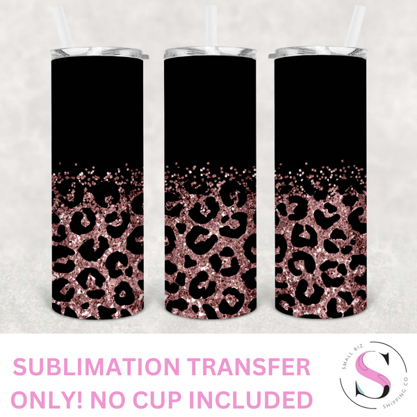 Skinny Tumbler Sublimation Wrap - Matte Black and Light Pink/Rose Gold Glitter Leopard