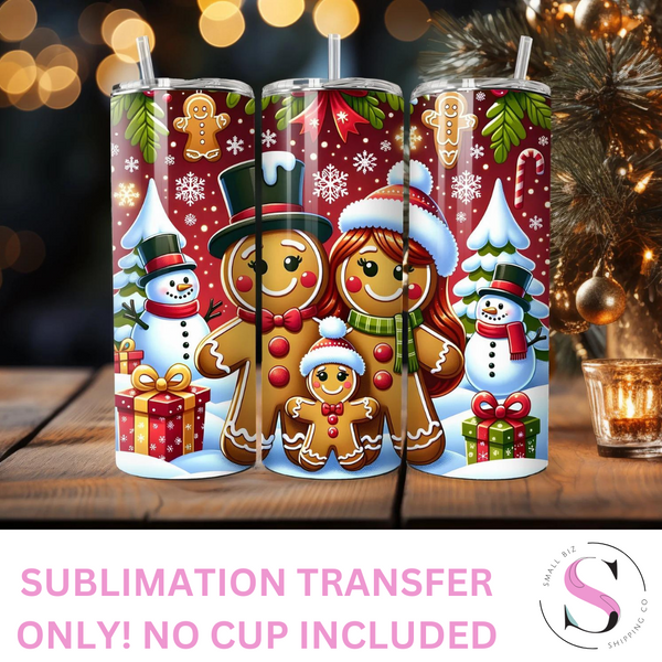 Skinny Tumbler Sublimation Wrap - Gingerbread Family
