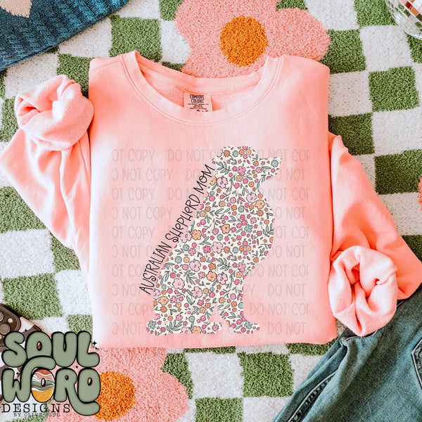 DTF Full Color TShirt Transfer - Floral Dog Mom - YOU CHOOSE THE BREED!