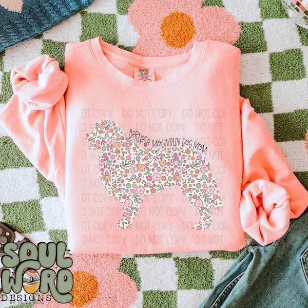 DTF Full Color TShirt Transfer - Floral Dog Mom - YOU CHOOSE THE BREED!