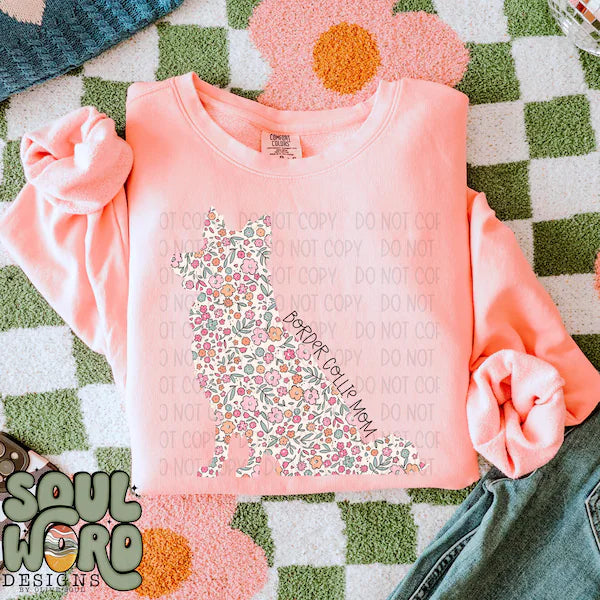 DTF Full Color TShirt Transfer - Floral Dog Mom - YOU CHOOSE THE BREED!