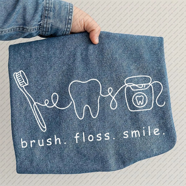 DTF Full Color Transfer - Brush Floss Smile - Black or White Font!