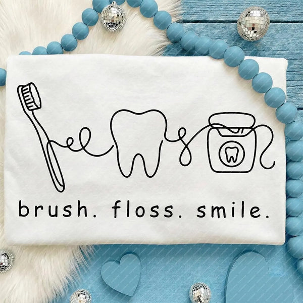 DTF Full Color Transfer - Brush Floss Smile - Black or White Font!