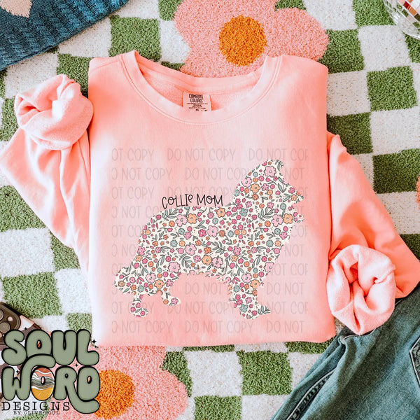 DTF Full Color TShirt Transfer - Floral Dog Mom - YOU CHOOSE THE BREED!