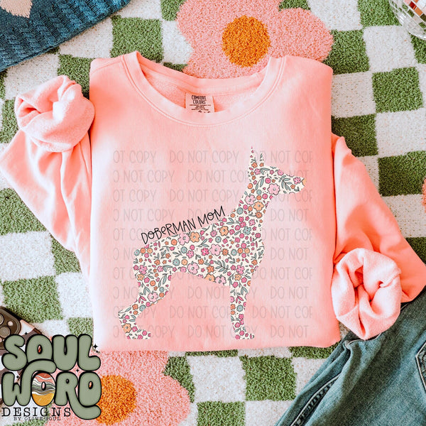 DTF Full Color TShirt Transfer - Floral Dog Mom - YOU CHOOSE THE BREED!