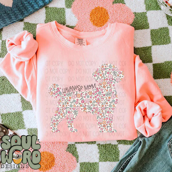 DTF Full Color TShirt Transfer - Floral Dog Mom - YOU CHOOSE THE BREED!