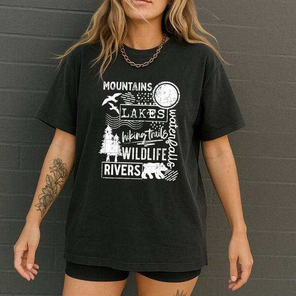 DTF Full Color TShirt Transfer - Mountains Lakes Wildlife - (Black or White)