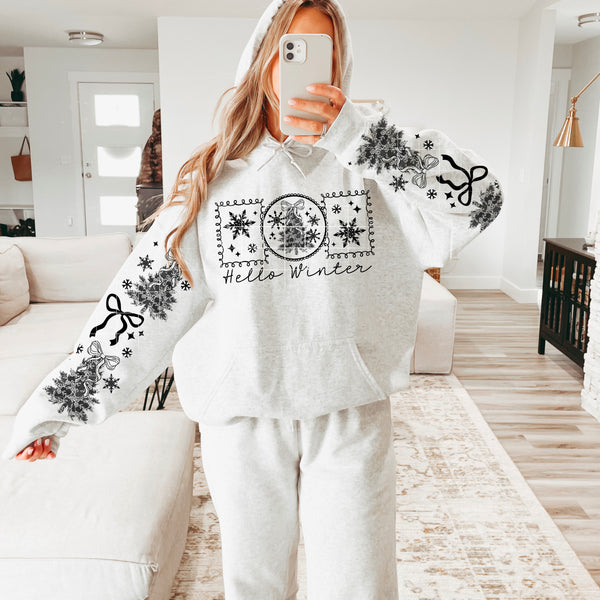 DTF Full Color TShirt Transfer - Hello Winter - FREE SLEEVES (White or Black Font)