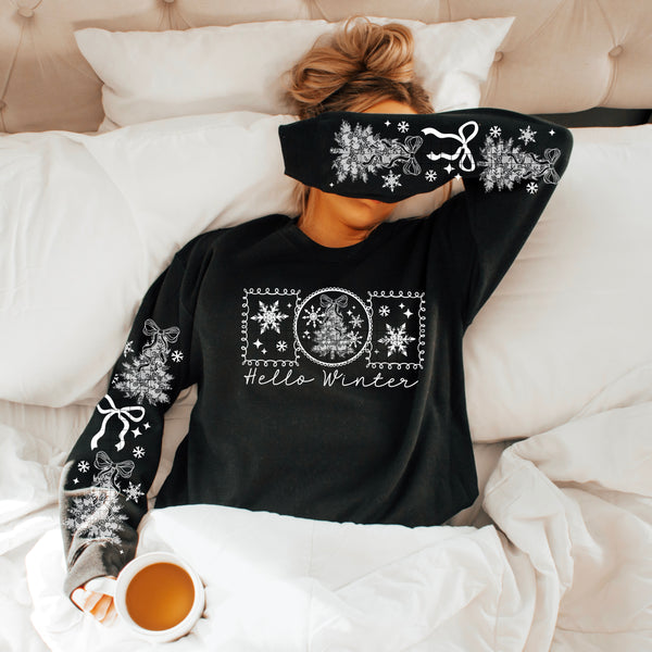 DTF Full Color TShirt Transfer - Hello Winter - FREE SLEEVES (White or Black Font)