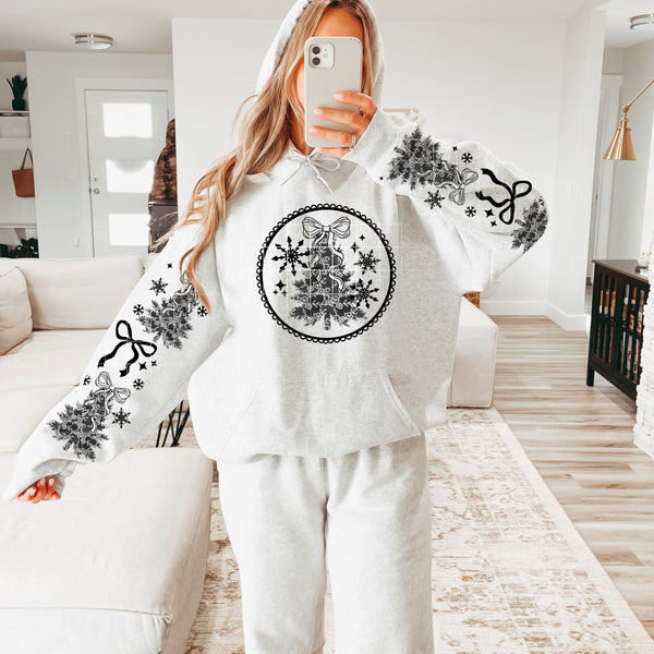 DTF Full Color TShirt Transfer - Winter Tree Circle - FREE SLEEVES (White or Black Font)