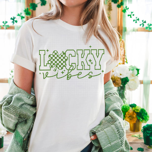 DTF Full Color TShirt Transfer - Lucky Vibes - (Green or White)