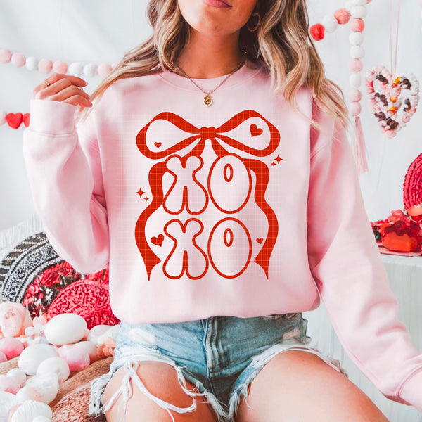 DTF Full Color TShirt Transfer - XOXO Bow & Hearts - (Red, White, or Full Color)