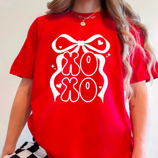 DTF Full Color TShirt Transfer - XOXO Bow & Hearts - (Red, White, or Full Color)