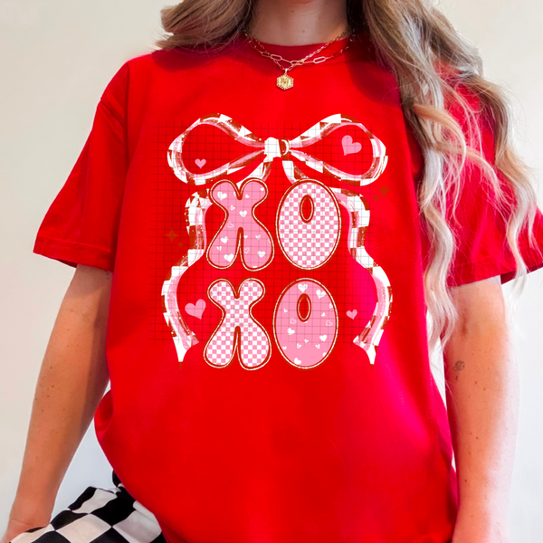 DTF Full Color TShirt Transfer - XOXO Bow & Hearts - (Red, White, or Full Color)