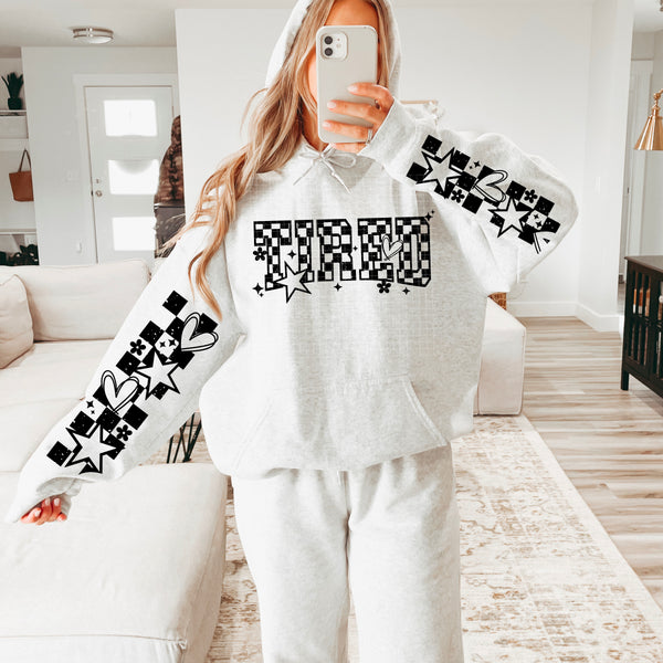 DTF Full Color TShirt Transfer - Tired - Free Sleeves! (Black or White Font)