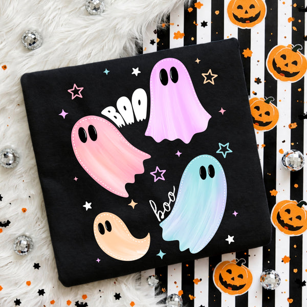 DTF Full Color TShirt Transfer - Pastel Boo Ghosts (With or Without Sleeves)