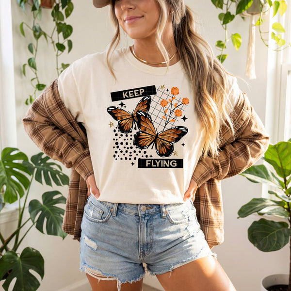 DTF Full Color Transfer - Keep Flying Monarch - Black or White Font!