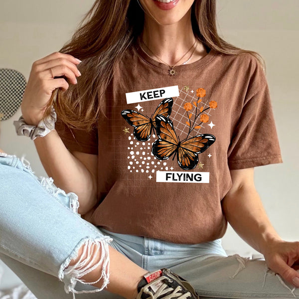 DTF Full Color Transfer - Keep Flying Monarch - Black or White Font!