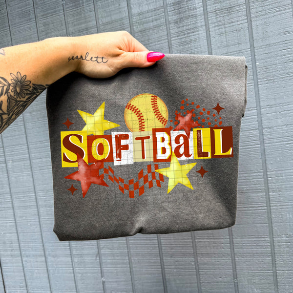 DTF Full Color TShirt Transfer - Check & Stars - Baseball or Softball - You Pick!