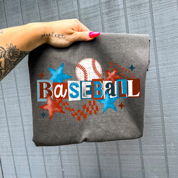 DTF Full Color TShirt Transfer - Check & Stars - Baseball or Softball - You Pick!