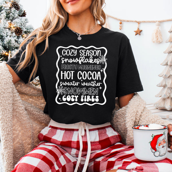 DTF Full Color Transfer - Cozy Season Snowflakes (White or Black Font)