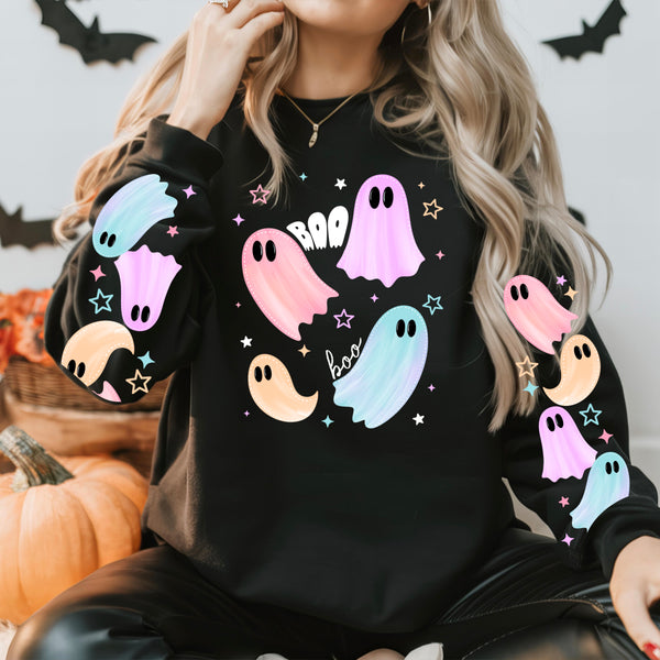 DTF Full Color TShirt Transfer - Pastel Boo Ghosts (With or Without Sleeves)