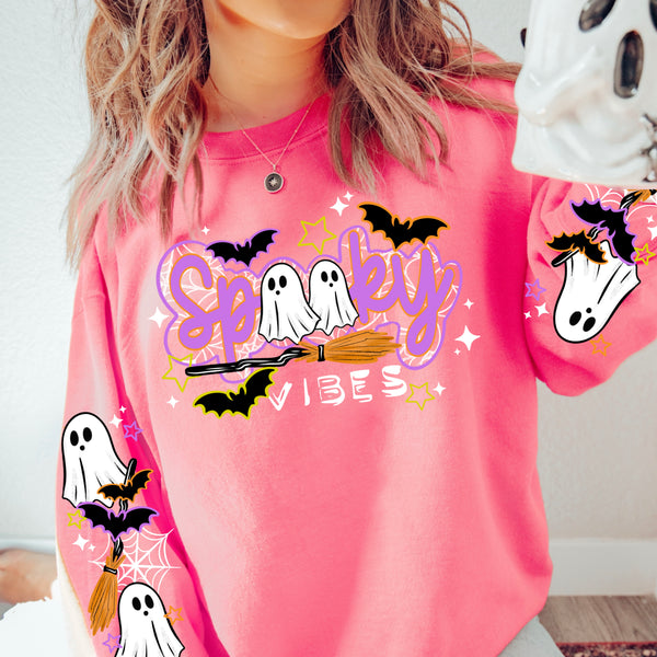 DTF Full Color TShirt Transfer - Spooky Vibes - Black or White - With or Without Sleeves!
