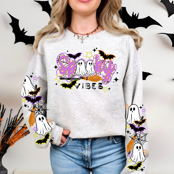 DTF Full Color TShirt Transfer - Spooky Vibes - Black or White - With or Without Sleeves!