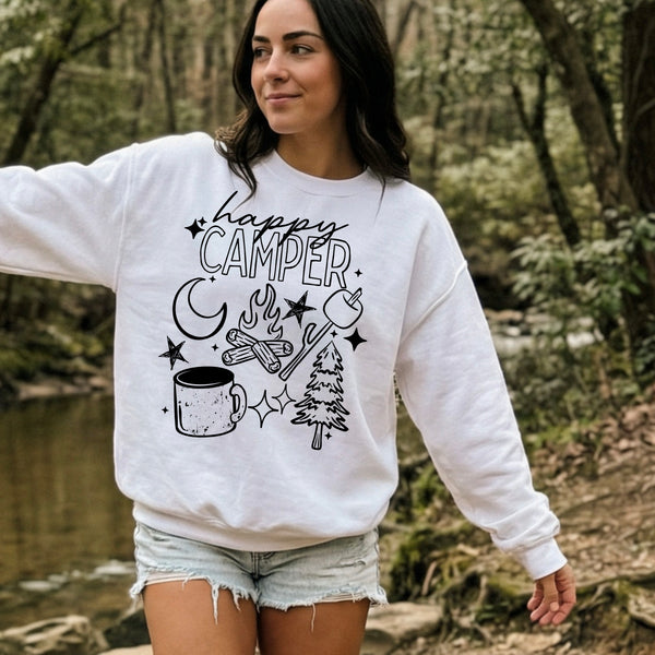 DTF Full Color TShirt Transfer - Happy Camper (Black or White)