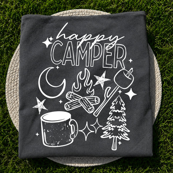 DTF Full Color TShirt Transfer - Happy Camper (Black or White)