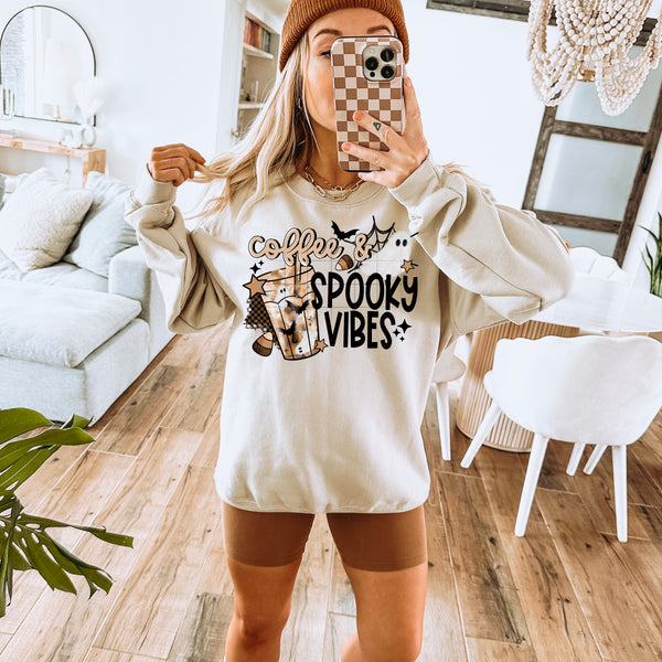 DTF Full Color Transfer - Coffee Spooky Vibes (White or Black Font)