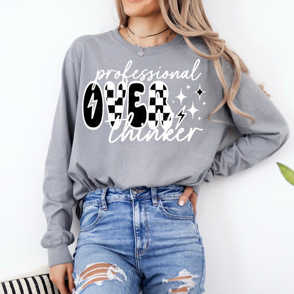 DTF Full Color TShirt Transfer - Professional Overthinker Check (Black, White, Pink)