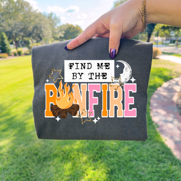 DTF Full Color TShirt Transfer - Find My By The Bonfire (Black or White)