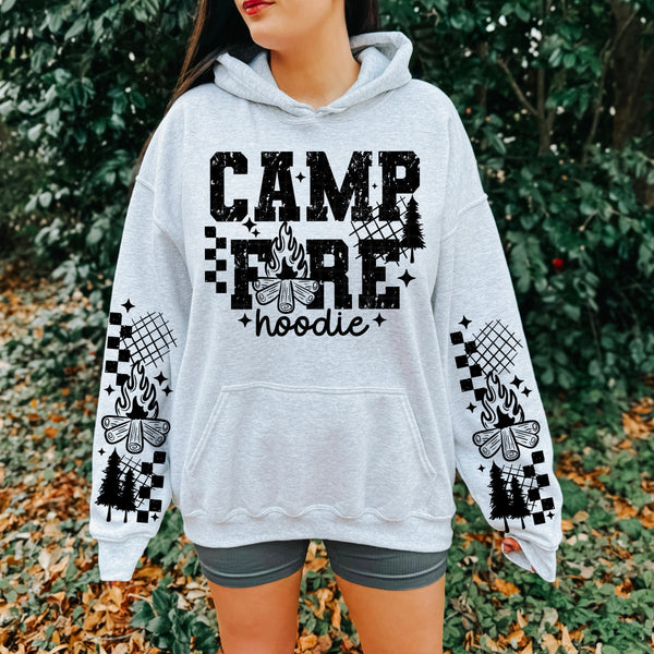 DTF Full Color TShirt Transfer - Camp Fire Hoodie - Black or White - With or Without Sleeves!