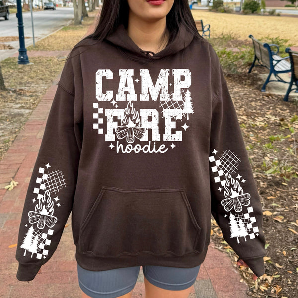 DTF Full Color TShirt Transfer - Camp Fire Hoodie - Black or White - With or Without Sleeves!