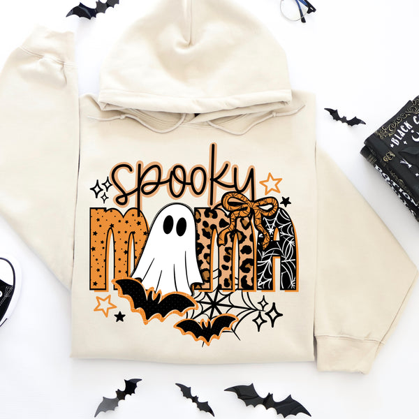 DTF Full Color TShirt Transfer - Spooky Mama Ghost Leopard Webs (White or Black Accents)