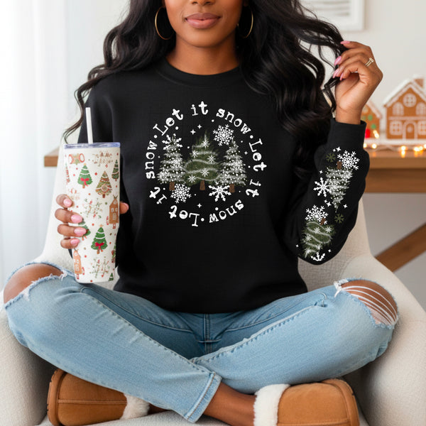 DTF Full Color TShirt Transfer - Let It Snow Circle - FREE SLEEVES (Black or White)
