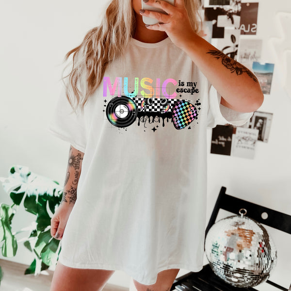 DTF Full Color TShirt Transfer - Music Is My Escape (White or Black Font)